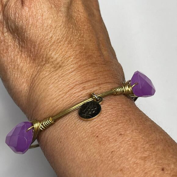 BOURBON & BOWETIES gold tone bracelet bangle violet faceted quartz signd jewelry - Picture 5 of 9